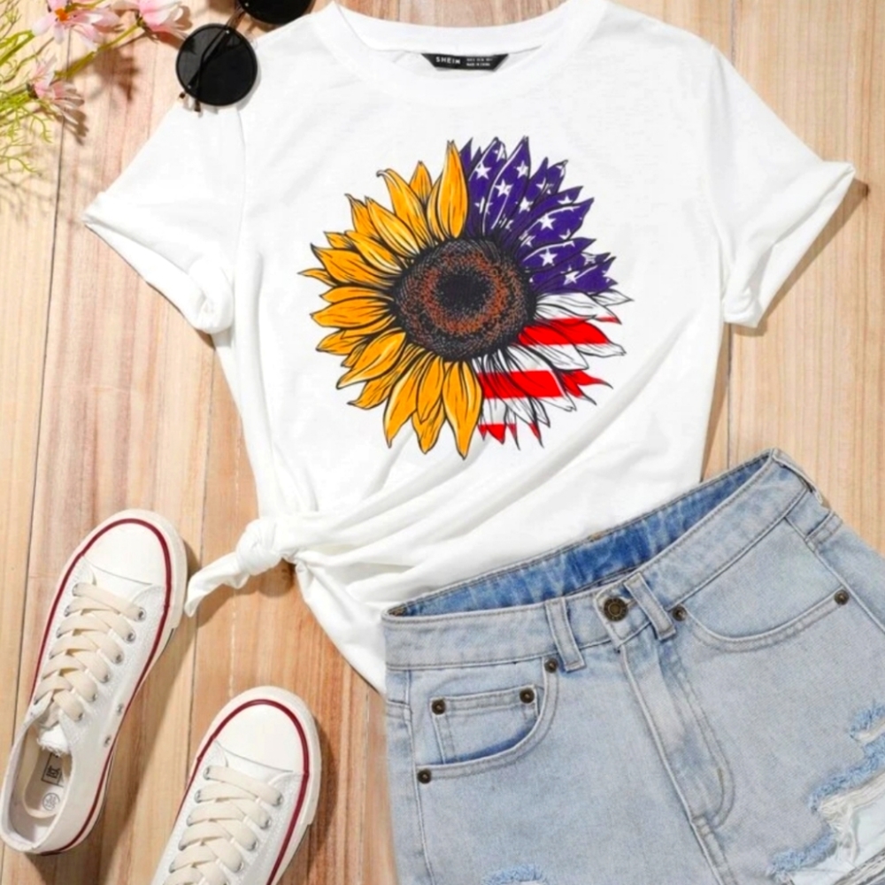 Short sleev sun flower tee